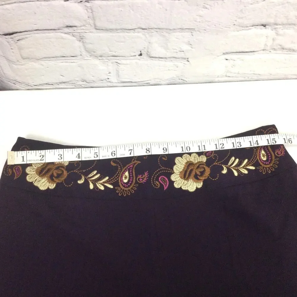 Worthington Women's Stretch Floral Embroidered Waist Purple Straight Leg Size 10